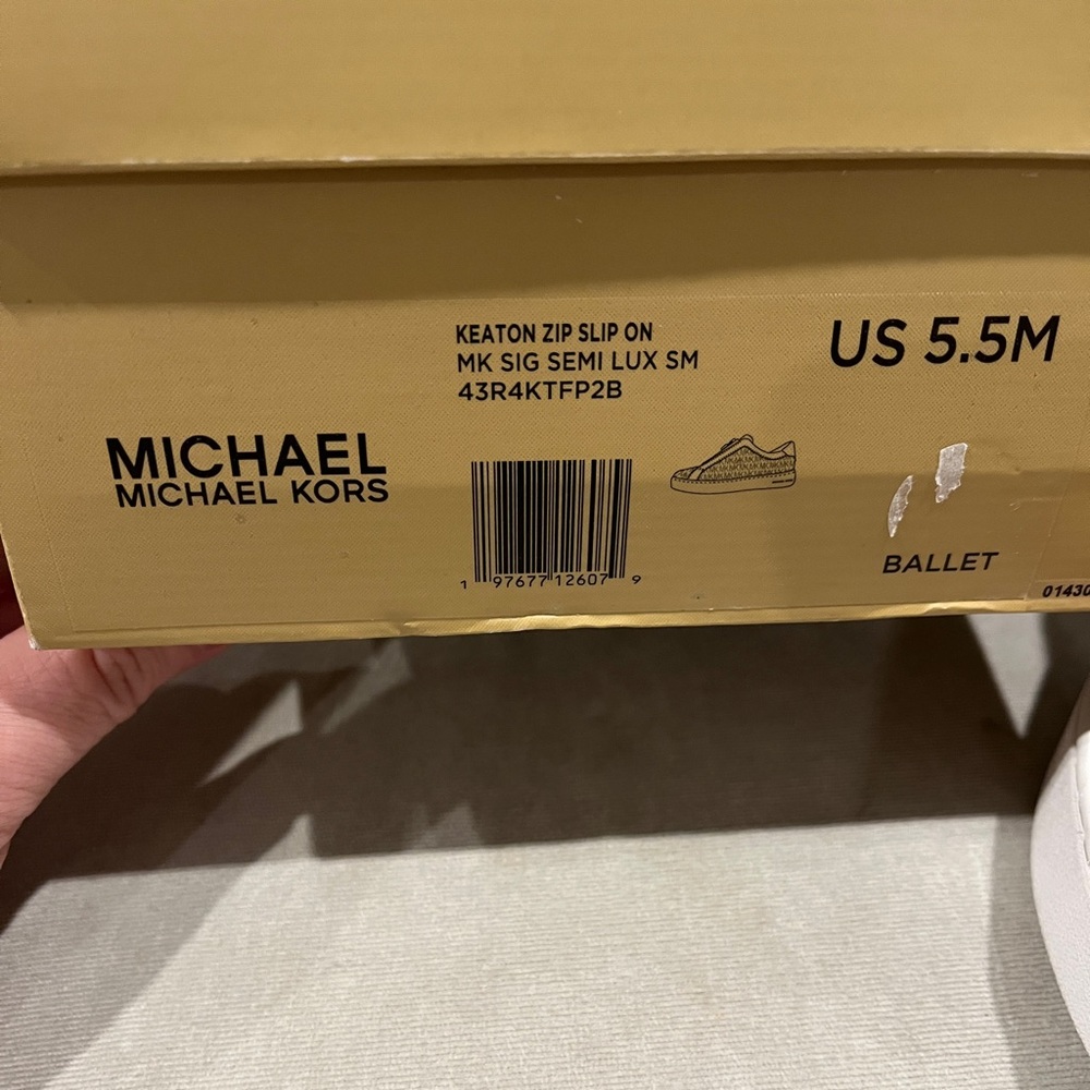 Michael Kors Keaton Zip Slip On Pink Sneakers with Gold Accents - Picture 3 of 4